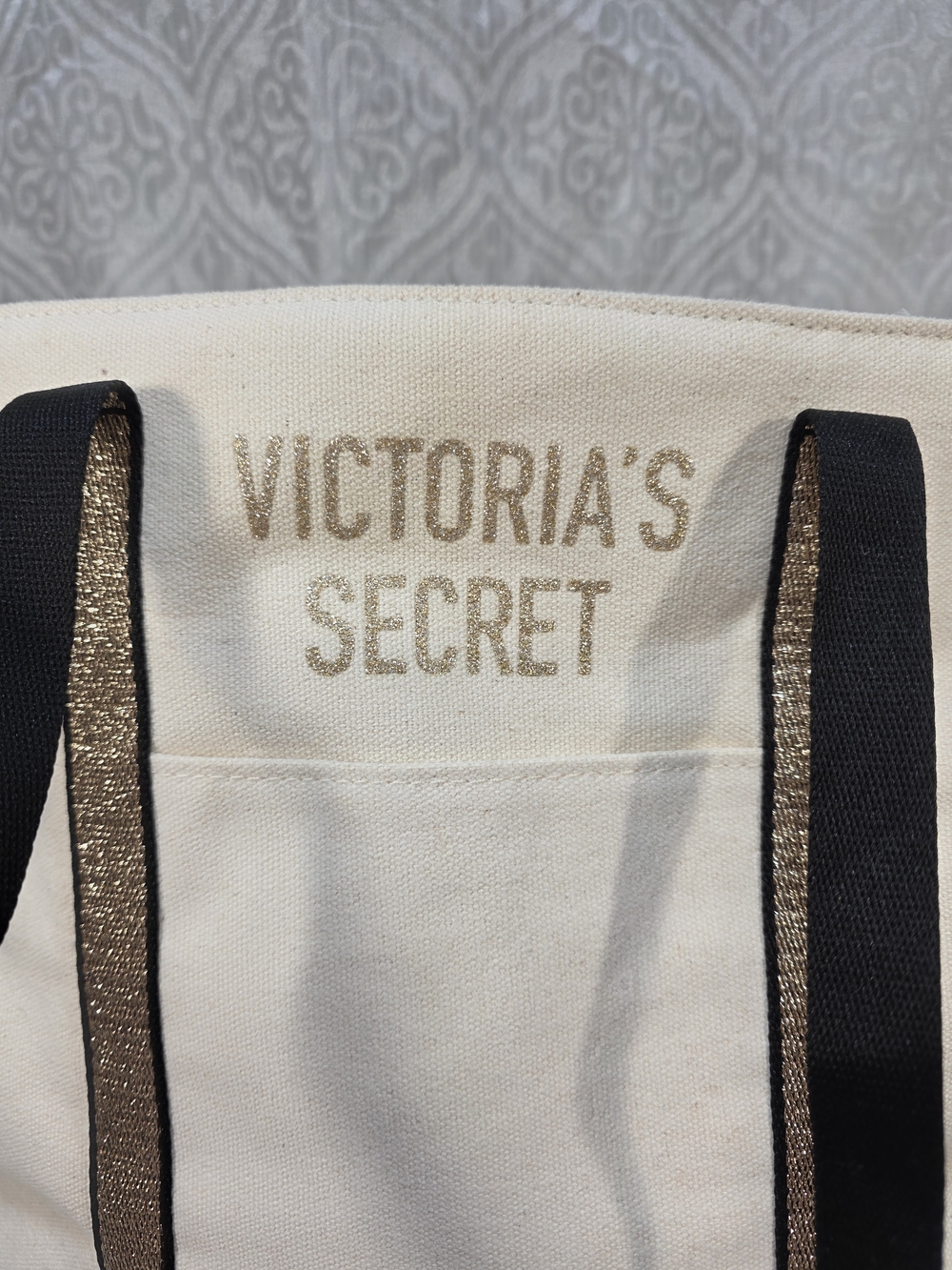 Victoria's Secret Cream and Gold Canvas Tote Bag - Picture 2 of 15
